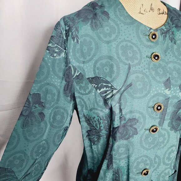 Vintage 90s Dark Green Moody Bohemian Cottagecore Button Down Blouse - Picture 2 of 14